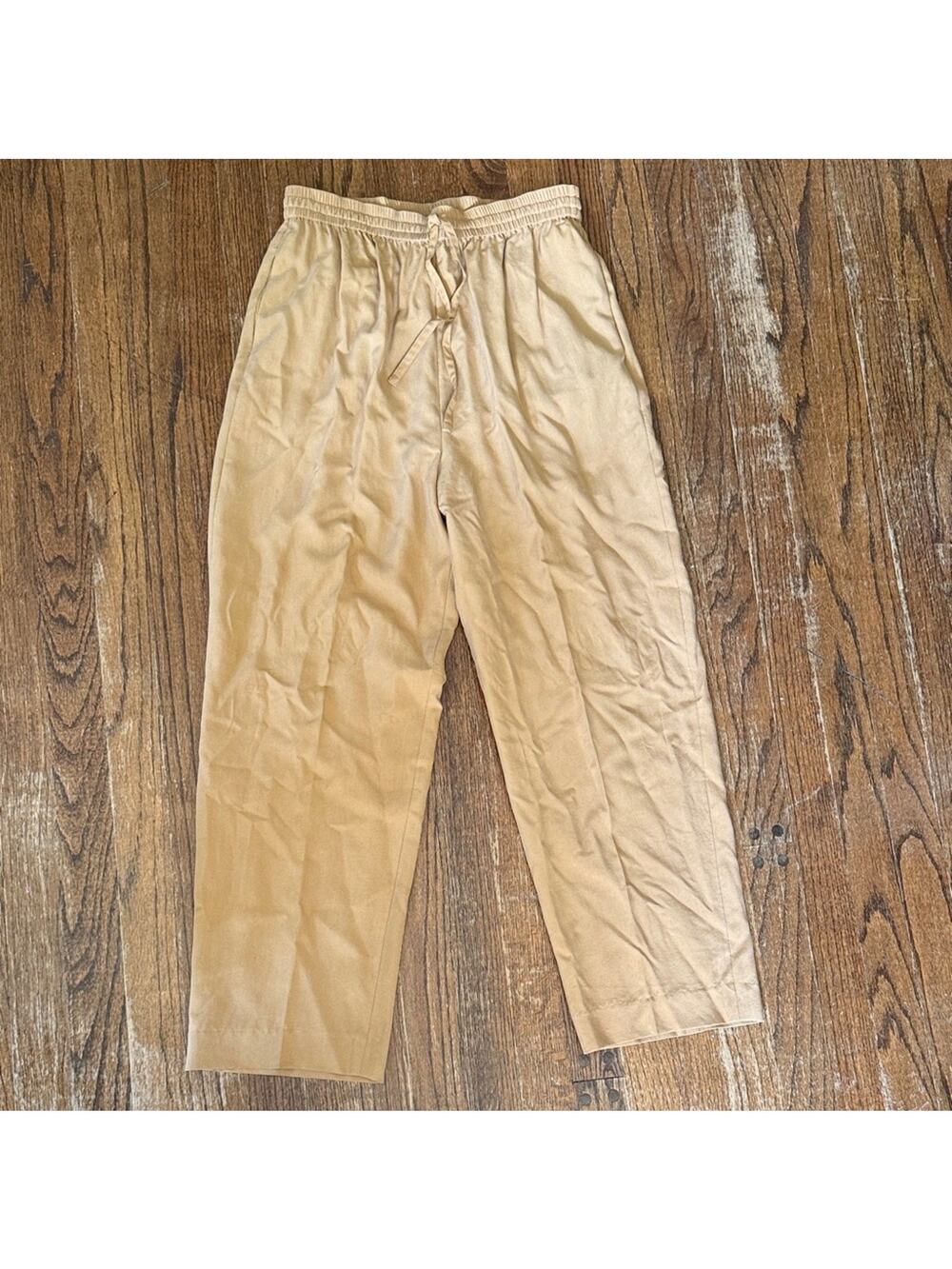 Daniel Field women’s size small vtg tan 100% silk draw string wide leg trousers
